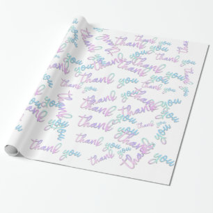 Papel De Presente Obrigado Hologro Script Sereia Cor-de-rosa Branco
