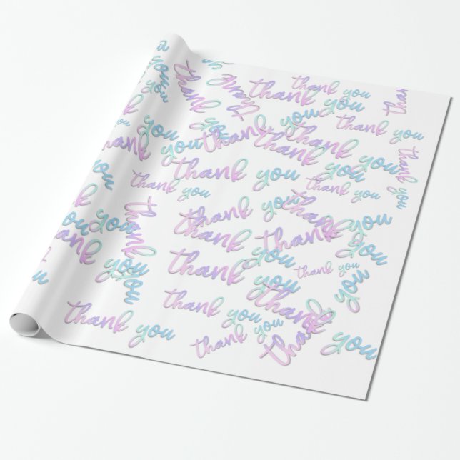 Papel De Presente Obrigado Hologro Script Sereia Cor-de-rosa Branco (Desenrolado)