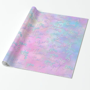 Papel De Presente Obrigado Hologro Script Sereia Rosa Azul