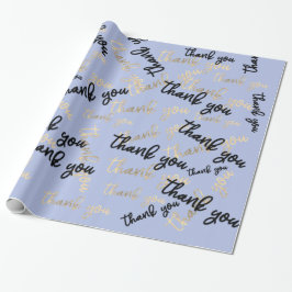 Papel De Presente Obrigado Pastel Blue Dourado Script Caligraphy