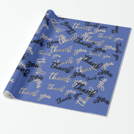 Papel De Presente Obrigado Real Blue Dourado Script Caligraphy