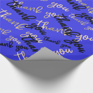 Papel De Presente Obrigado Royal Blue Dourado Caligraphy Script Favo