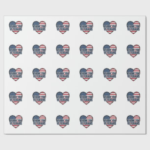 Papel De Presente Obrigado Veteranos Coração Patriótico Design Vinta