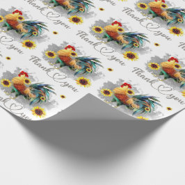 Papel De Presente Obrigado Watercolor Rooster com Girassóis