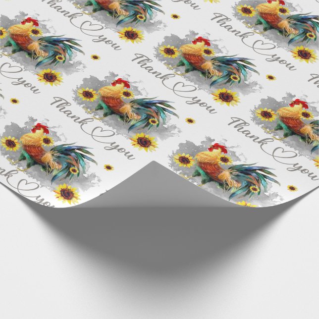 Papel De Presente Obrigado Watercolor Rooster com Girassóis (Ponta)