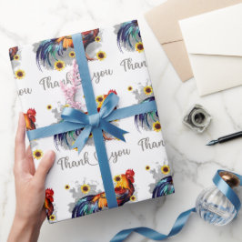 Papel De Presente Obrigado Watercolor Rooster com Girassóis