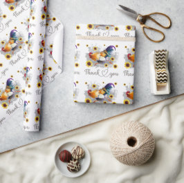 Papel De Presente Obrigado Watercolor Yellow Rooster com Girassol