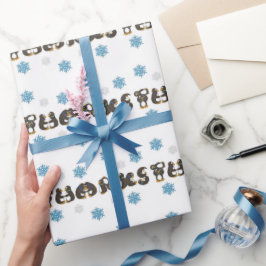 Papel De Presente Obrigados Pinguins de inverno Pinguins de Neve Sno
