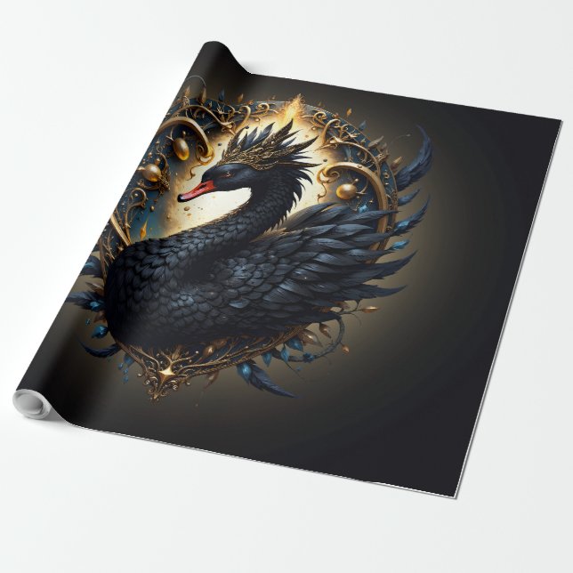 Papel De Presente Obsidian Swan of Silent Grace – Dark Fantasy  (Desenrolado)