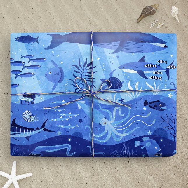 Papel De Presente Ocean Depth Zones - Undersea Animals L (Ocean Depth Zones - Undersea Animals L wrapping paper gift mockup)