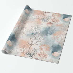 Papel De Presente Oceano Abstrato Coral Laranja Azul Fluido