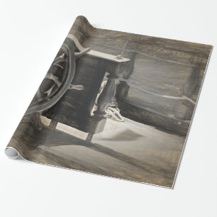 Papel De Presente Oceano Náutico Marinho Vintage Navio Sepia Arte C