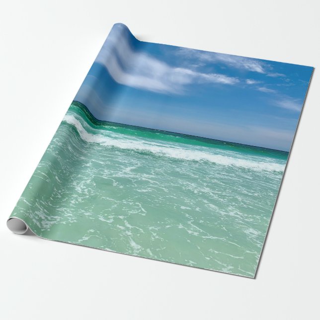 Papel De Presente Oceano Tropical Ondas Lindas Praias (Desenrolado)