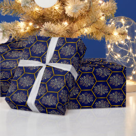 Papel De Presente Octagon Elegante Dourado e Marinho