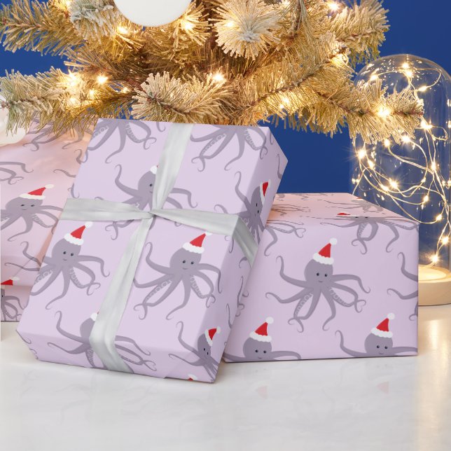 Papel De Presente Octopus púrpura no Natal (Feriados)