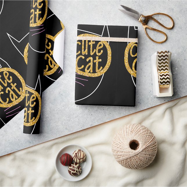 Papel De Presente Óculos De Gato Cons Dourados Gráficos Face Ao Gati (Criador carregado)