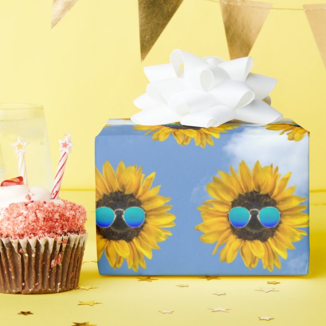 Papel De Presente Óculos de Sol Retrô em Girassol (Festa de aniversário)
