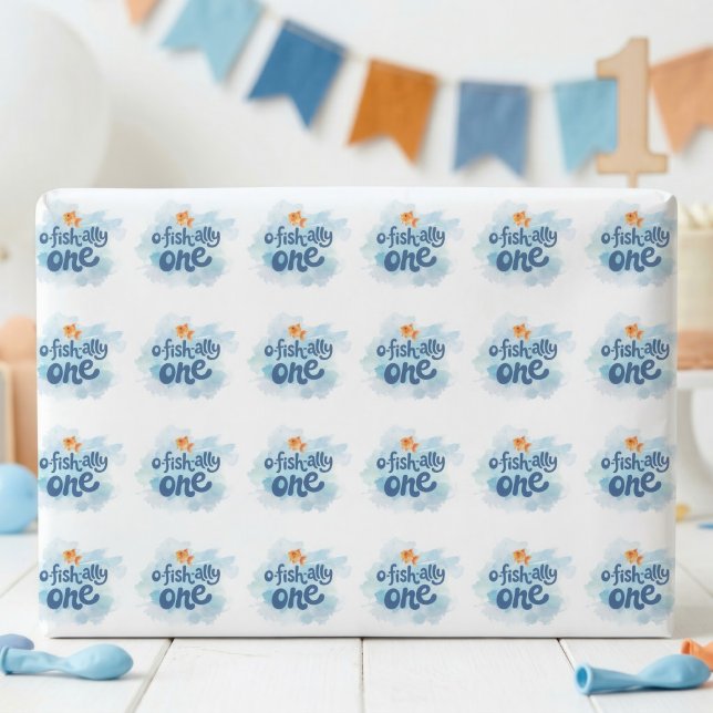 Papel De Presente Ofishally One Fishing Pattern Boy 1st Birthday (Criador carregado)