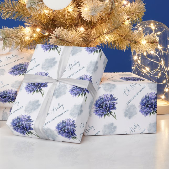 Papel De Presente Oh chá de fraldas floral azul bebê (Feriados)