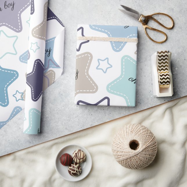 Papel De Presente Oh Menino Azul Estrelas Verdes Chá de fraldas Pres (Artesanato)