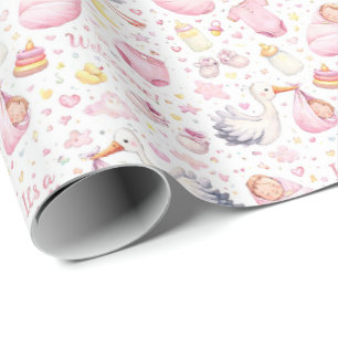 Papel De Presente Olá Bebê Menina – Design de Padrão Aquarela