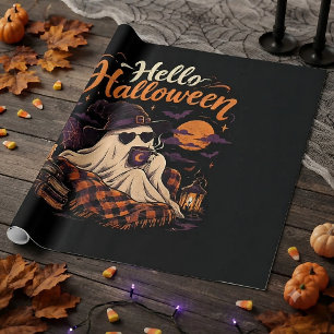 Papel De Presente Olá Halloween Fantasma Fofo Bebendo Café