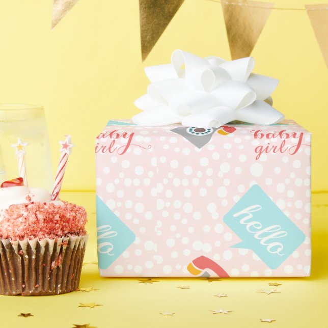 Papel De Presente Olá, Menina Rosa Rosa Bonita ou Personalizar (Festa de aniversário)