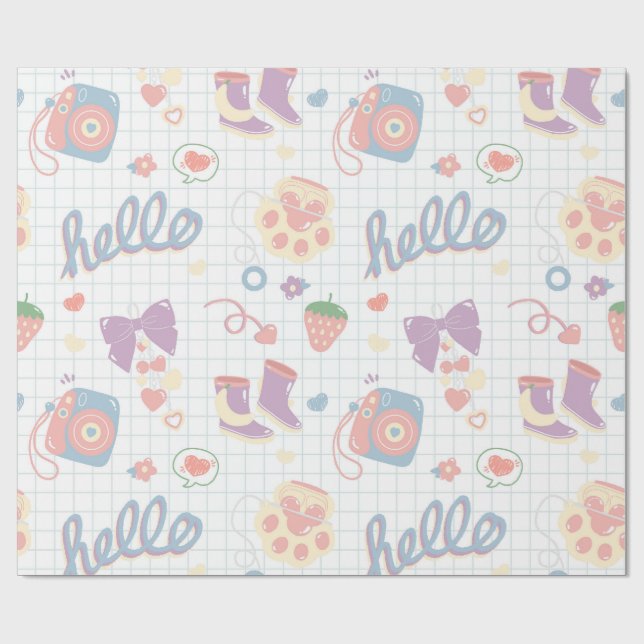 Papel De Presente Olá! Padrão de coisas de menina (Aberto)