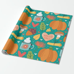 Papel De Presente Olá, Queda Padrão de natureza Adorável Pumpkins Bl