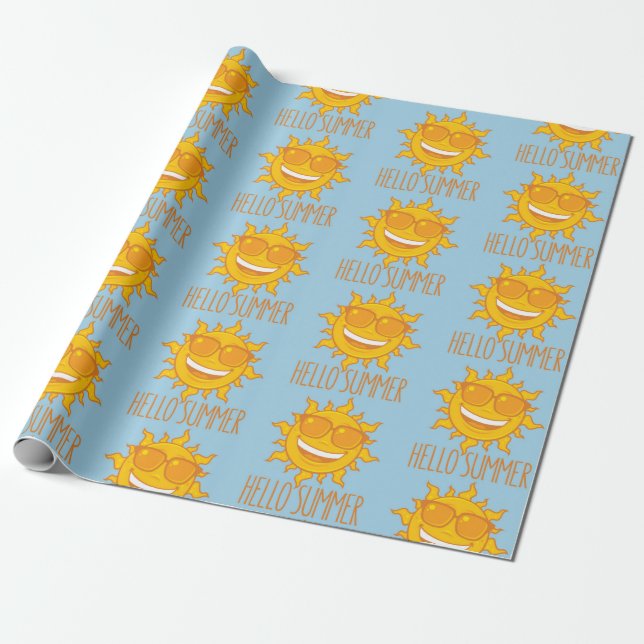 Papel De Presente Olá Summer Sun com óculos de sol (Desenrolado)