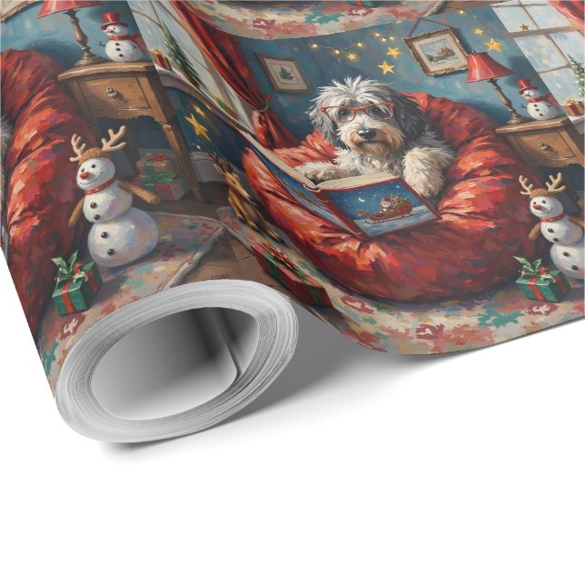 Papel De Presente Old English Sheepdog Christmas Story Time Holiday (Ponta do rolo)