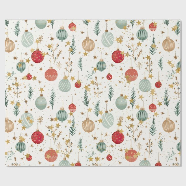Papel De Presente Old Fashioned Christmas Ornaments & Gold Stars (Aberto)
