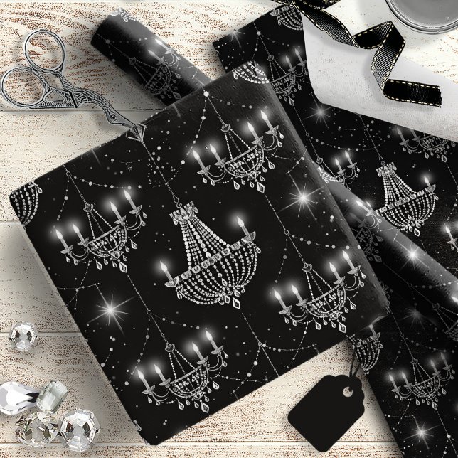 Papel De Presente Old Hollywood B & W Chandeliers ID1108 (Criador carregado)