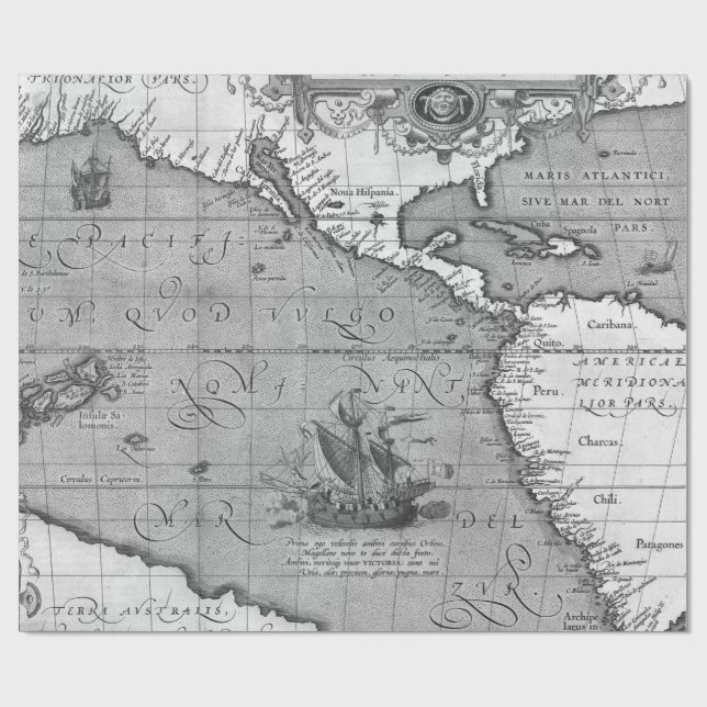 Papel De Presente Old Maps Black and White Wrapping Paper (Aberto)