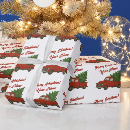 Papel De Presente Old red truck with Christmas tree custom