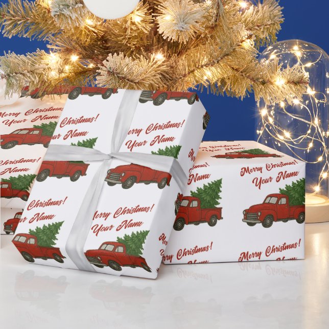 Papel De Presente Old red truck with Christmas tree custom (Feriados)