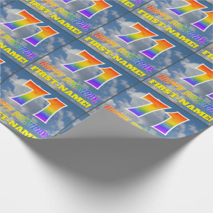 Papel De Presente Olhar "71" do arco-íris & "FELIZ ANIVERSARIO",