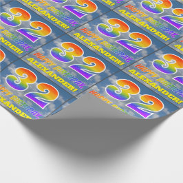 Papel De Presente Olhar Arco-íris "32" & "FELIZ ANIVERSÁRIO", Nuvens