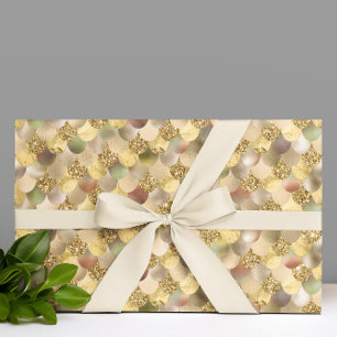 Papel De Presente Olhar de Brilho Metálico Dourado Escamas de Sereia