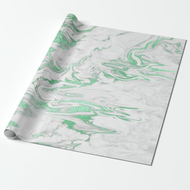 Papel De Presente Olhar de mármore branco e verde na moda (Desenrolado)