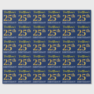 Papel De Presente Olhar Dourado azul, de imitação "25o ANIVERSÁRI