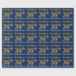 Papel De Presente Olhar Dourado azul, de imitação "36th ANIVERSÁR