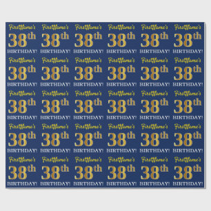 Papel De Presente Olhar Dourado azul, de imitação "38th ANIVERSÁR