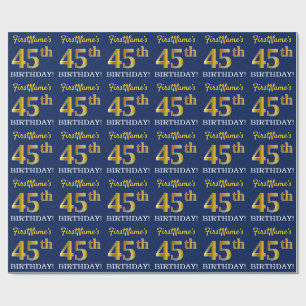 Papel De Presente Olhar Dourado azul, de imitação "45th ANIVERSÁR