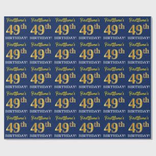 Papel De Presente Olhar Dourado azul, de imitação "49th ANIVERSÁR