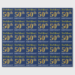 Papel De Presente Olhar Dourado azul, de imitação "50th ANIVERSÁR