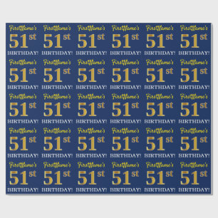Papel De Presente Olhar Dourado azul, de imitação "51st ANIVERSÁR