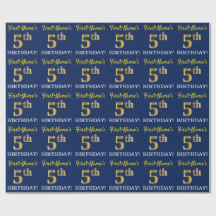 Papel De Presente Olhar Dourado azul, de imitação "5o ANIVERSÁRIO