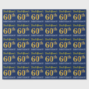 Papel De Presente Olhar Dourado azul, de imitação "60th ANIVERSÁR