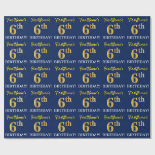 Papel De Presente Olhar Dourado azul, de imitação "6o ANIVERSÁRIO